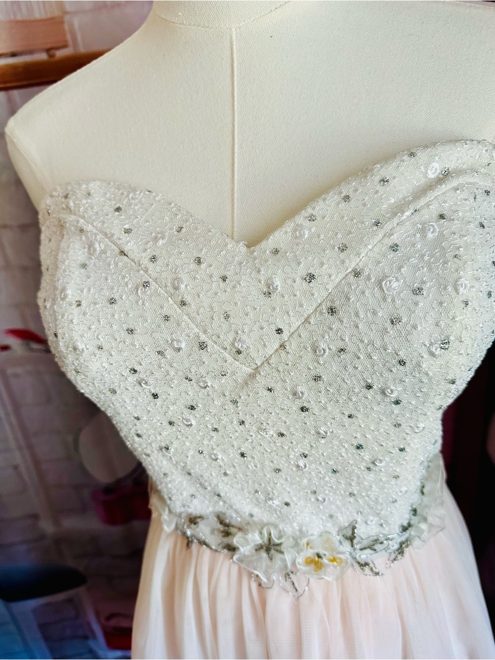 Masquerade Ivory and Pale Pink Beaded Party Dress - Picture 10 of 12